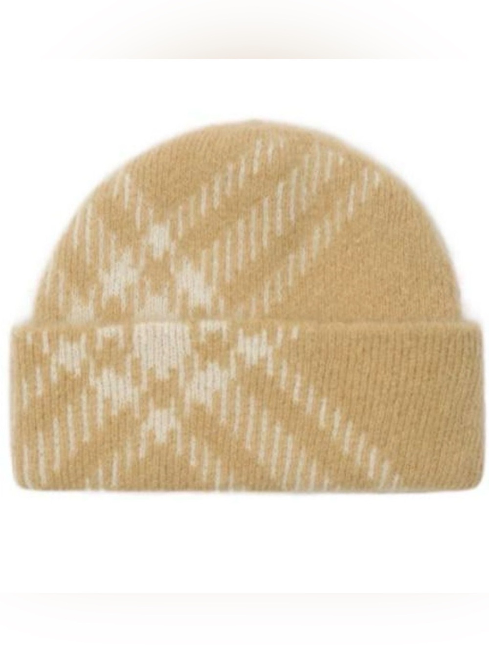 Burberry Tan & Cream mohair wool blend Checked Knit Beanie unisex brand new